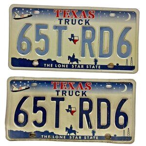 Texas Truck License Plate Pair 65T RD6 Lone Star State 2000 Garage Decor